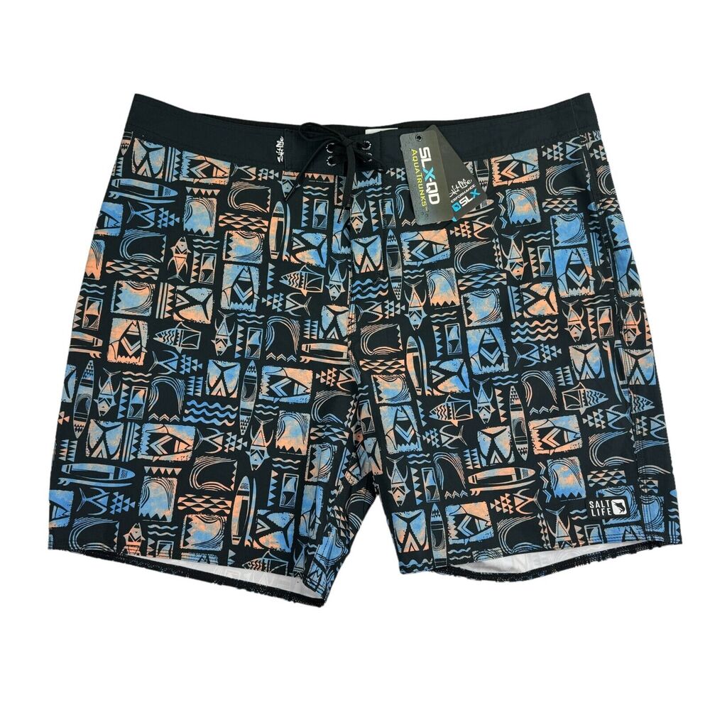 Salt Life Mens Tiki Waves Geometric Print Board Shorts Black 40
